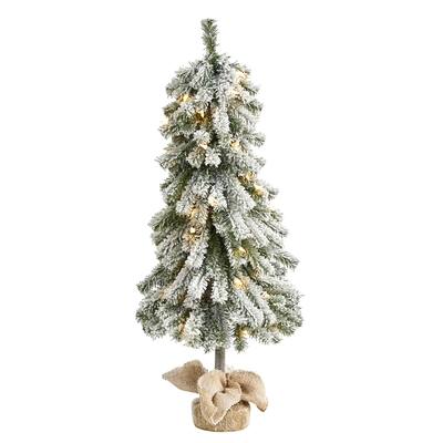 3' Flocked Alpine Christmas Tree with 50 Lights, 177 Branches - Green
