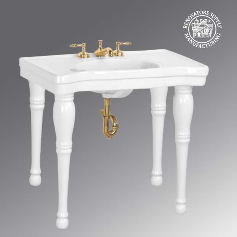Belle Epoque White Porcelain Console Sinks with 4 Legs and 8 in. Widespread Faucet Holes