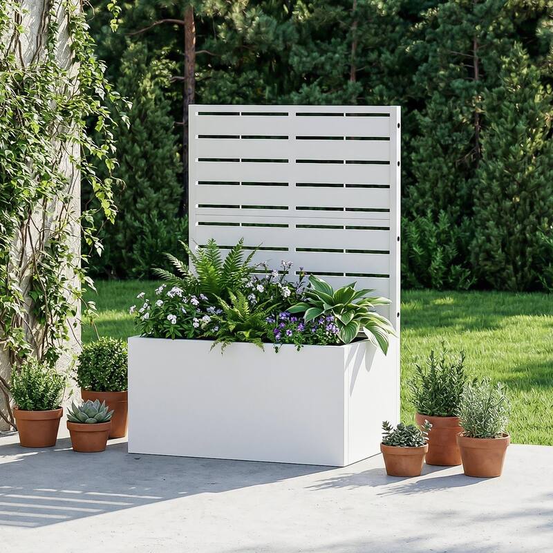 Galvanized Planter Box with Trellis & Privacy Screen - White - 47"x24"