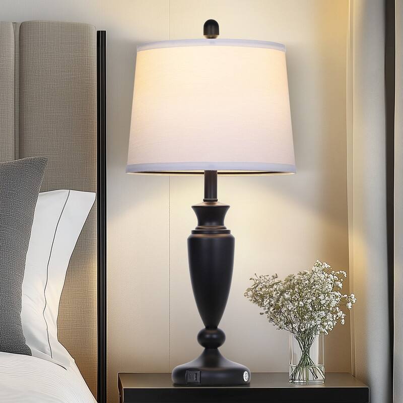 27'' Modern Table Lamp with USB & Type-C Charging, Dimmable LED, 3-Way Touch(Set of 2) - 12.5'' x 12.5'' x 27''