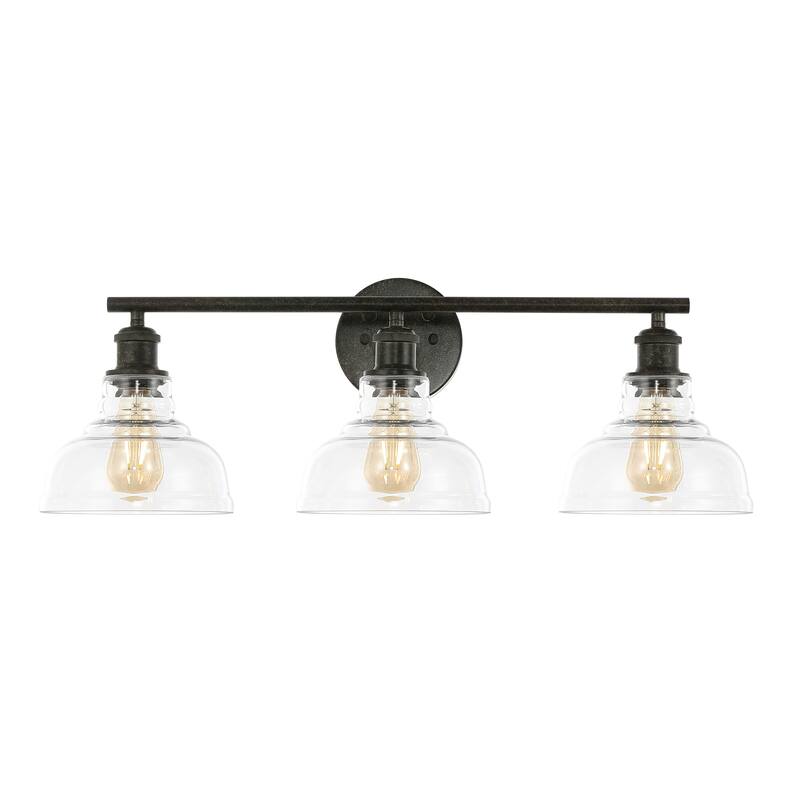 SAFAVIEH Baiba 3-Light Bathroom Vanity Wall Sconce (LED Bulbs Included) - 27.3 In. W x 8.8 In. D x 9.8 In. H - 27Wx9Dx10H