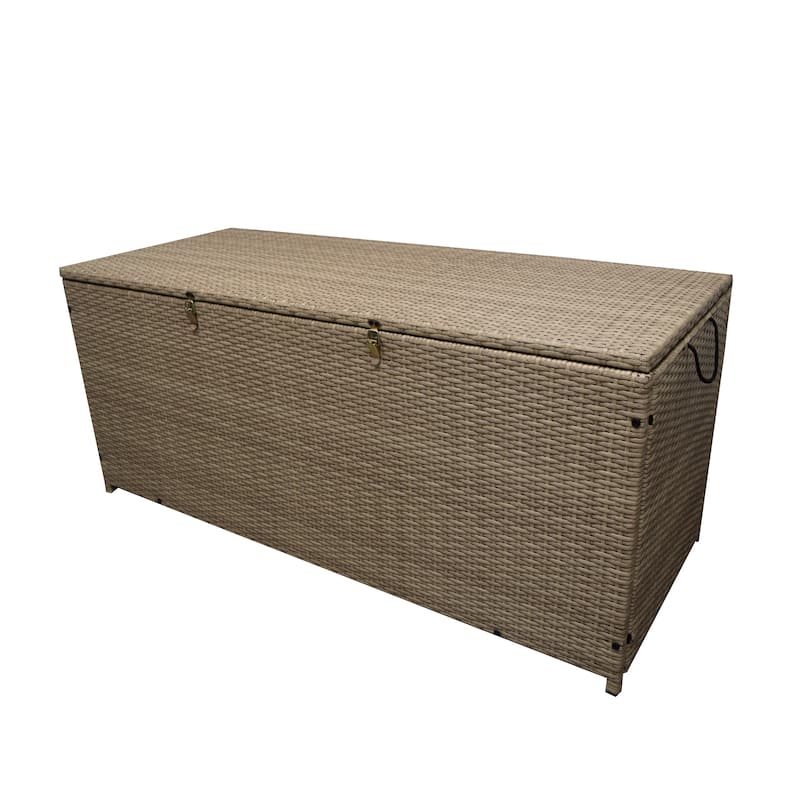 Indoor and Outdoor Balcony Patio Deck Porch Pool 113 Gallon Wicker Storage Box Trunk Bin with Metal Frame - N/A