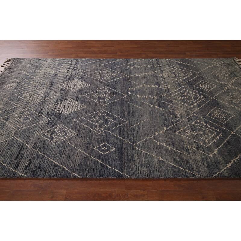 Blue & Gray Moroccan Area Rug Hand-Knotted Wool Carpet - 5'11"x 10'0"
