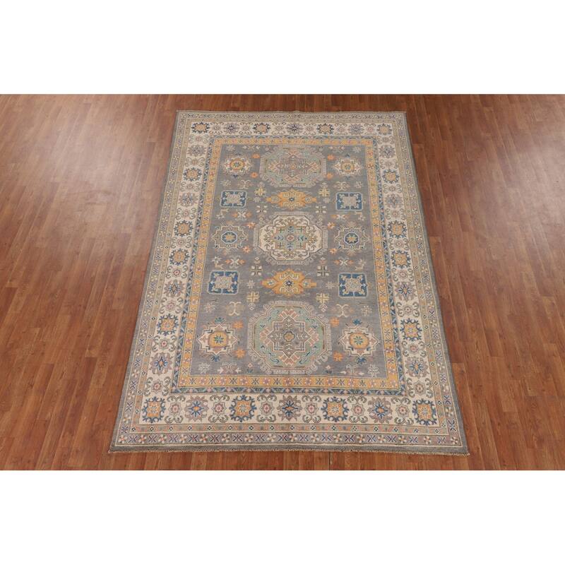 Ray Geometric Kazak Oriental Area Rug Hand-Knotted Wool Carpet - 6'7" x 9'8"