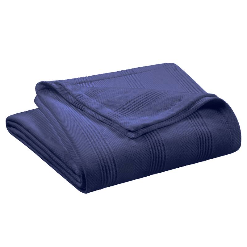 Vellux Cotton Knit Blanket Super Soft Lightweight All Season Throw - King - Navy