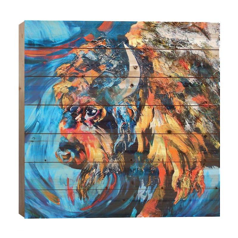 Buffalo Print On Wood by Lindsey Dahl - Multi-Color - 26x26x1.5