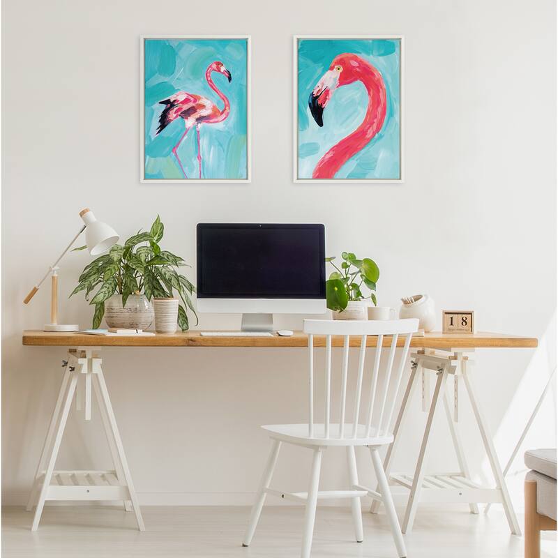 Kate and Laurel Sylvie Flamingo Framed Canvas by Rachel Christopoulos