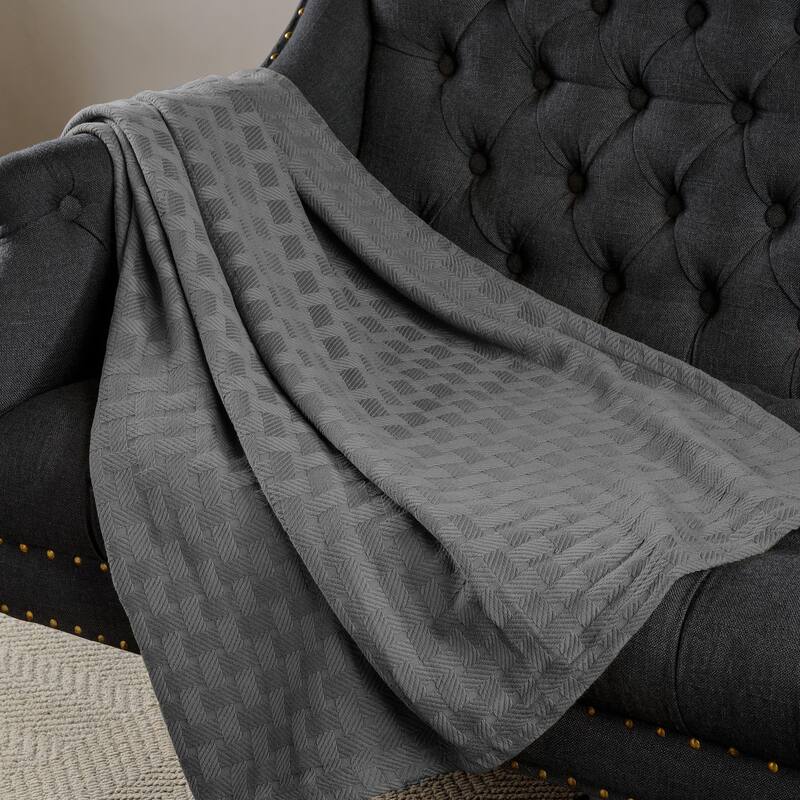 Superior Basketweave All-Season Bedding Cotton Blanket - California King - Charcoal