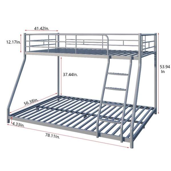 Silver Metal Twin over Full Bunk Bed with Diamond-Shaped Rungs