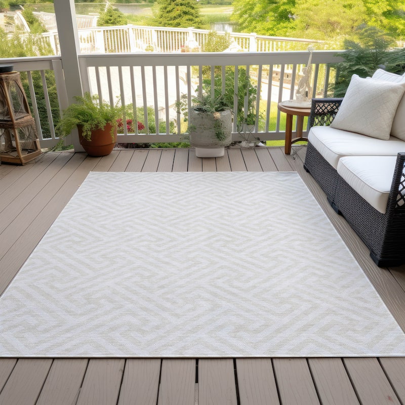 Machine Washable Indoor/ Outdoor Chantille Modern Geo Rug - Ivory - 3' x 5'