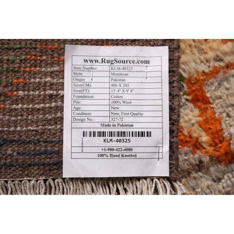 Geometric Moroccan Oriental Area Rug Hand-Knotted Oriental Wool Carpet - 9'8" x 13'4"