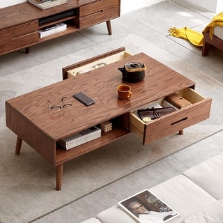 Solid Wood Coffee Table with Storage, Mid Century Modern Design, 39.37 ...