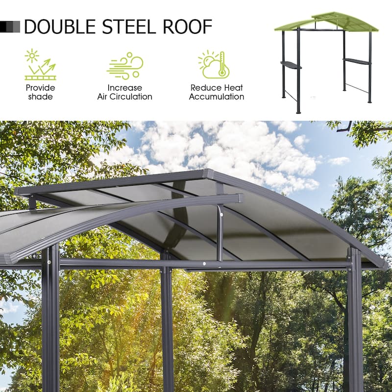 Aoodor 8 x 5 ft. BBQ Grill Gazebo Shelter, Dark Gray Steel Frame and Brown Double-Tier Top Canopy
