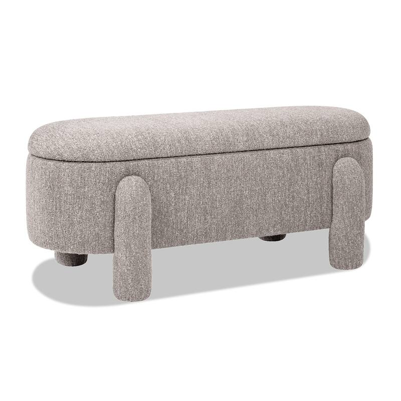 Oval Upholstered Storage Bench, Boucle Fabric Entryway Bench, Shoe Bench with Hidden Storage Space & Round Legs