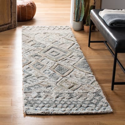 SAFAVIEH Handmade Casablanca Shag Tribal Beige/Navy Wool Rug