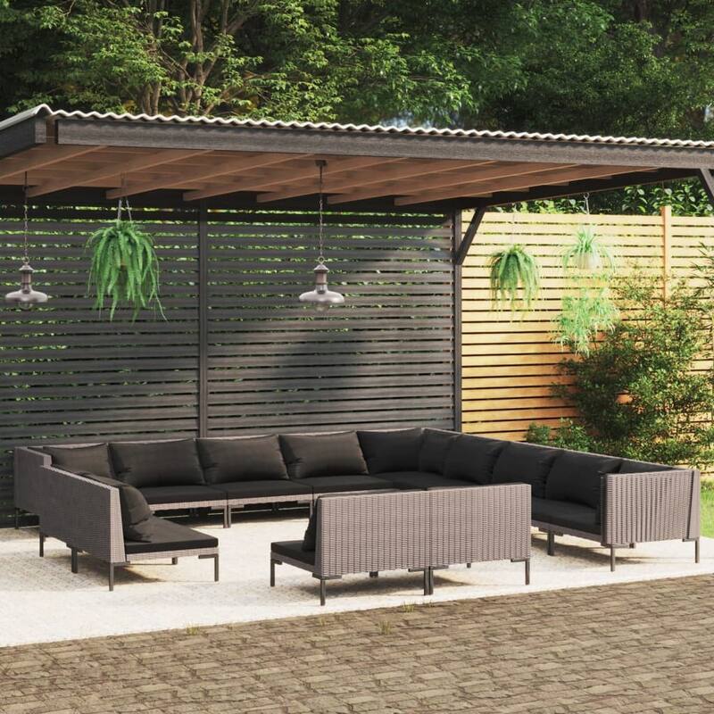 vidaXL Patio Lounge Set Outdoor Sectional Corner Sofa Poly Rattan Dark Grey - 27.6" x 27.6" x 24"