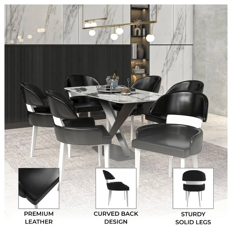 Ethos Leather Dining Chair with Rubberwood Legs Curved Back Accent Chair for Kitchen and Dining Room Set of 4