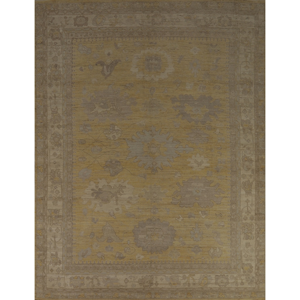 Vegetable Dye Oushak Turkish Area Rug Handmade Yellow Wool Carpet - 8'3" x 9'10"