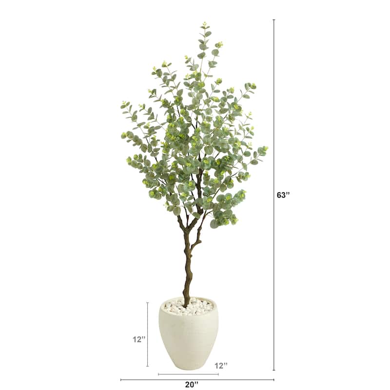 63" Eucalyptus Artificial Tree in White Planter - 13"