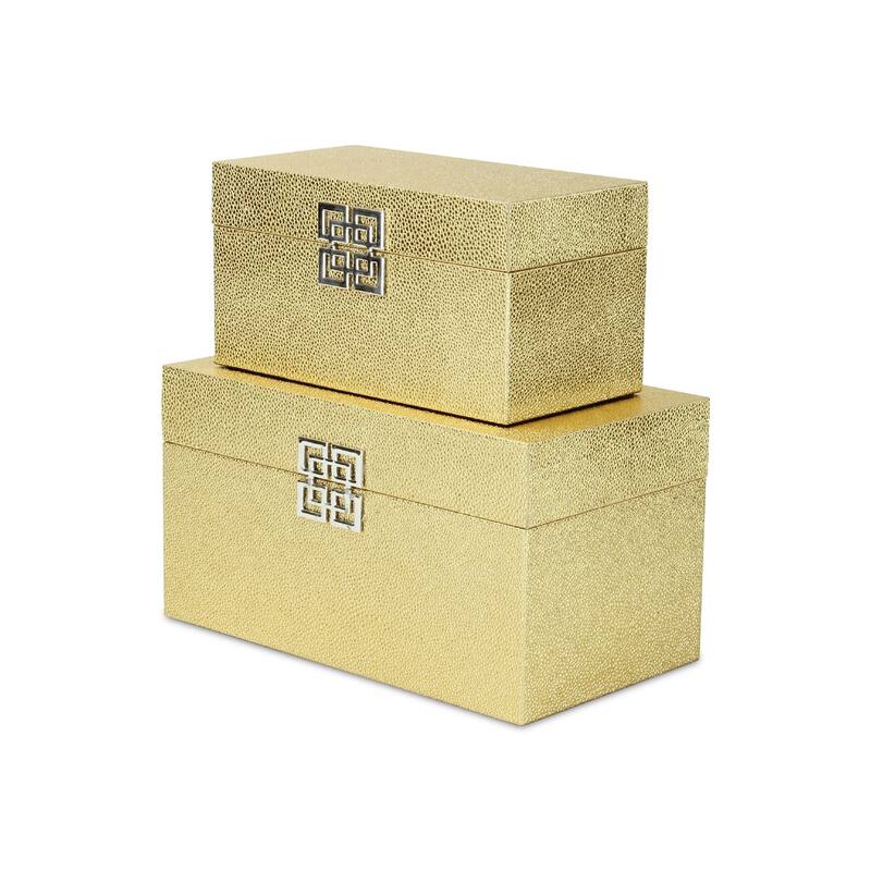 Set of 2 Gold Rectangular Shagreen Boxes 12"