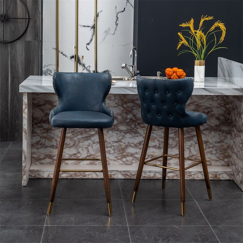 Modern Faux Leather Tufted Nailhead Trim Barstool Set of 2