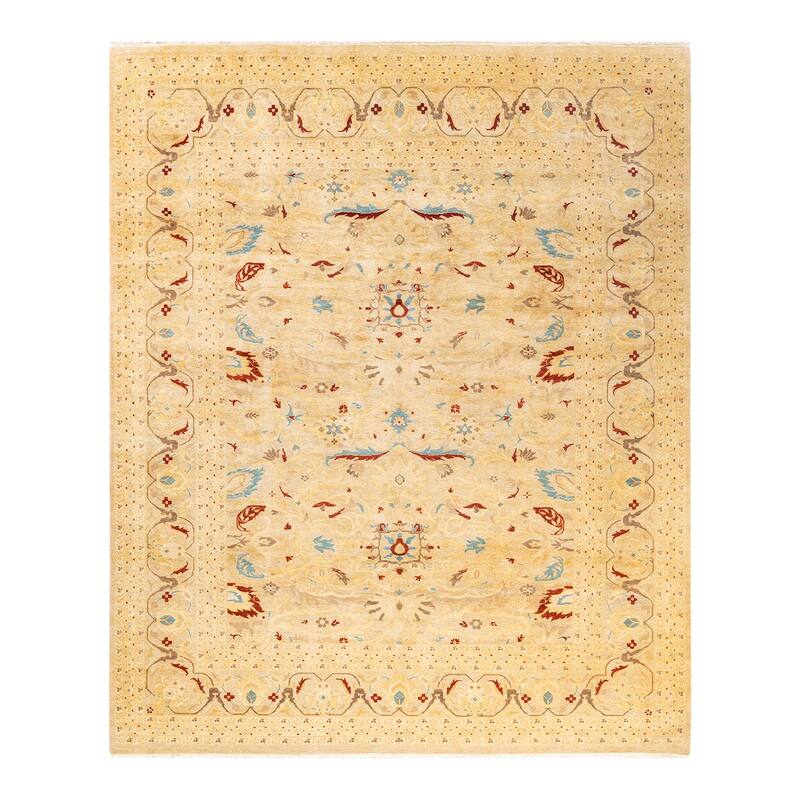 Overton Hand Knotted Wool Vintage Inspired Modern Contemporary Eclectic Ivory Area Rug - 8 x 10