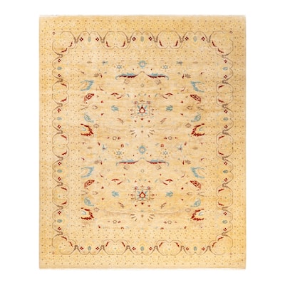 Overton Hand Knotted Wool Vintage Inspired Modern Contemporary Eclectic Ivory Area Rug - 8 x 10