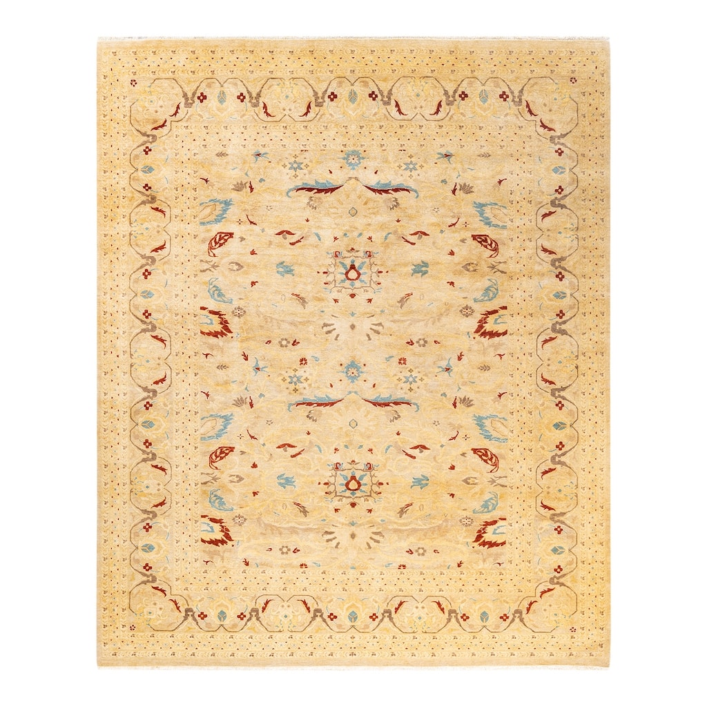 Overton Hand Knotted Wool Vintage Inspired Modern Contemporary Eclectic Ivory Area Rug - 8 x 10