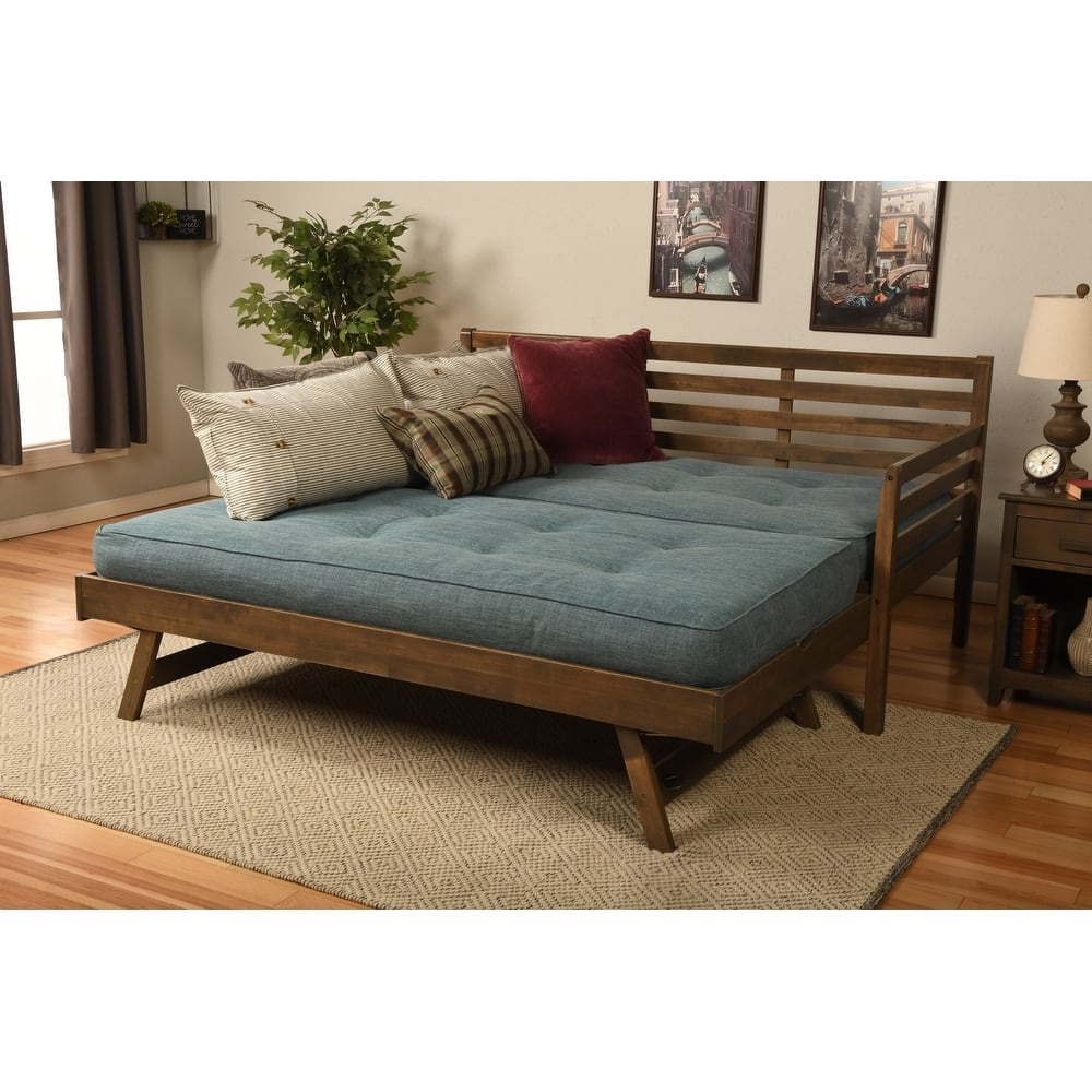Somette Boho Daybed and Pop Up Bed in Rustic Walnut with Mattresses