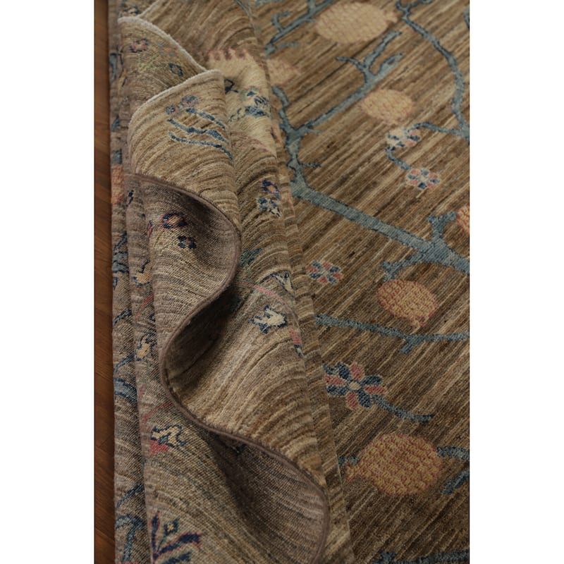 Hand Knotted Oriental 100% Wool Carpet Transitional Floral Brown Oushak Area Rug - 9' 11'' X 8' 0''