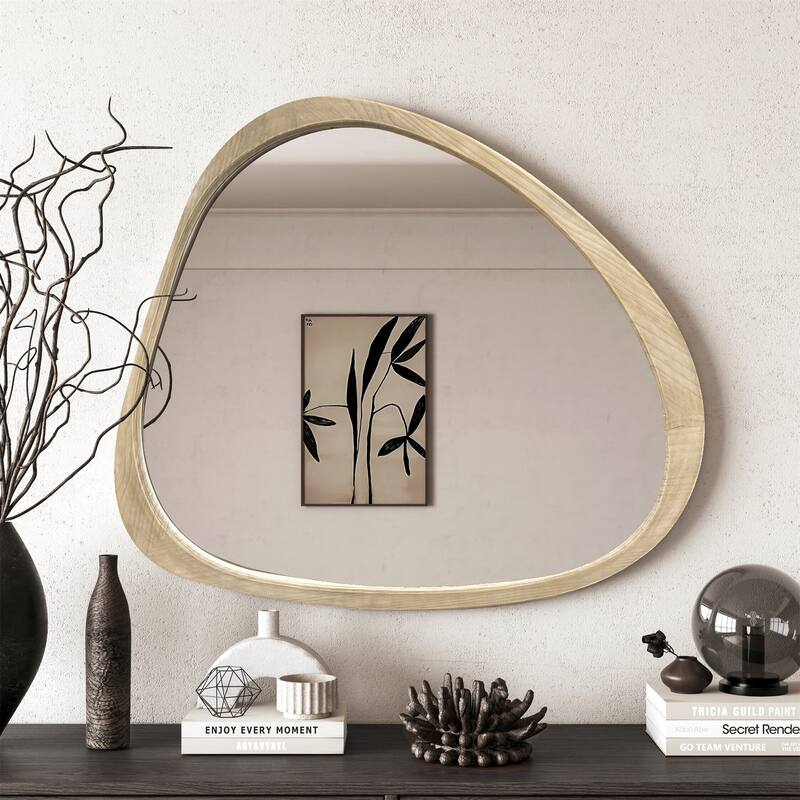 Wooden Mirror 45 Inch Asymmetrical Wall Mirror Wooden Framed Mirror Dressing Mirror