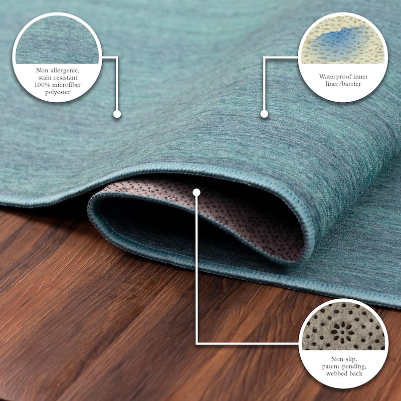 My Magic Carpet Machine Washable Area Rug Solid Blue