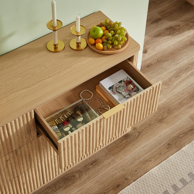 6 Drawers Dresser,55" Wide Modern Chest of Drawers Curved wave Design,Dresser TV Stand, Wood Drawer Organizer