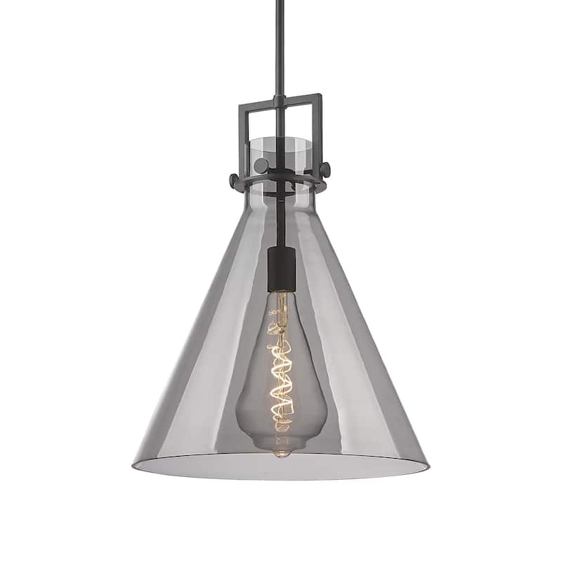 Innovations Lighting 411-1SL-20-16 Newton Cone Pendant Newton Cone 16" - Matte Black / Plated Smoke