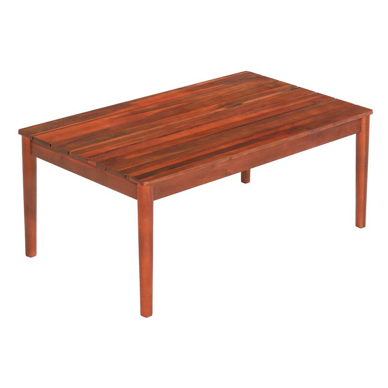 Roomfitters Outdoor Wood Coffee Table with Slatted Top and Modern Clean Lines, Durable Acacia Patio Centerpiece, Mahogany