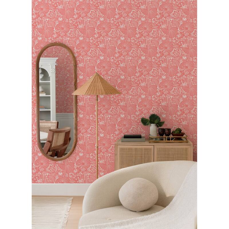 A-Street Prints Idalia Coral Floral Flamingo Wallpaper