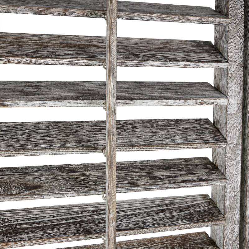 Arched Slatted Wood Base or Wood Distressed Shuttered and 3 Panel Room Divider - Brown, Dark Brown or Grey - Roche River Décor