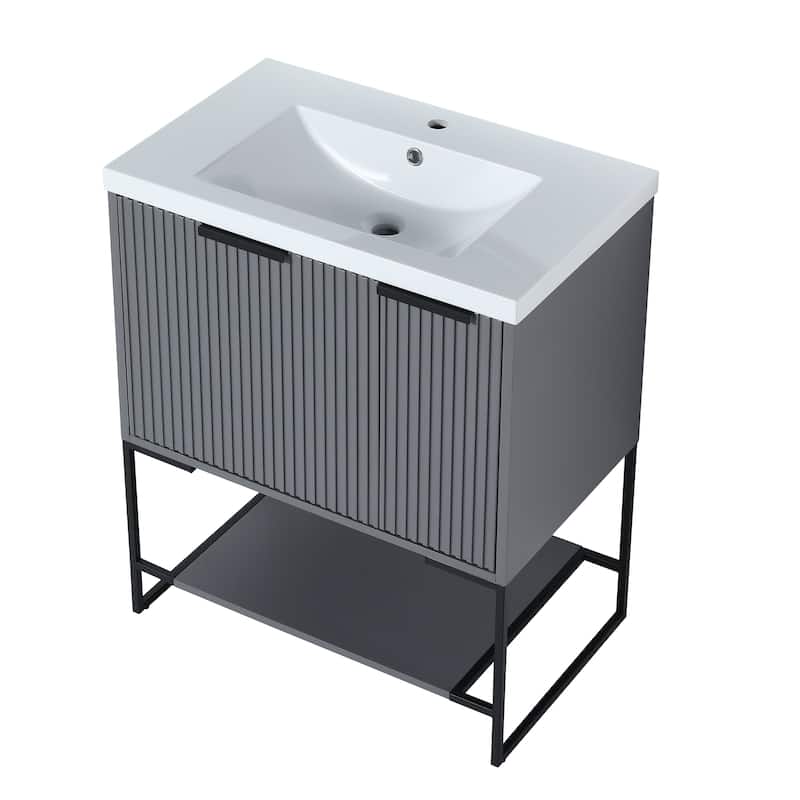 24"/30" Plywood Freestanding Bathroom Vanity Set with White Sink