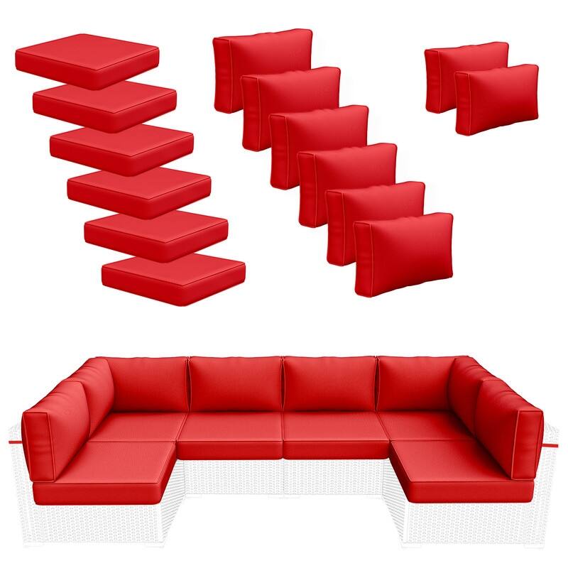 14 Piece Outdoor Furniture Replacement Cushions,Patio Seat Cushions - Red