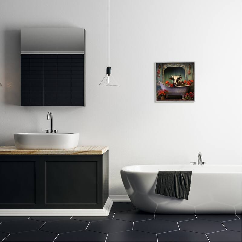 Stupell Cow in Vintage Floral Tub Framed Giclee Art Design by Lazar Studio