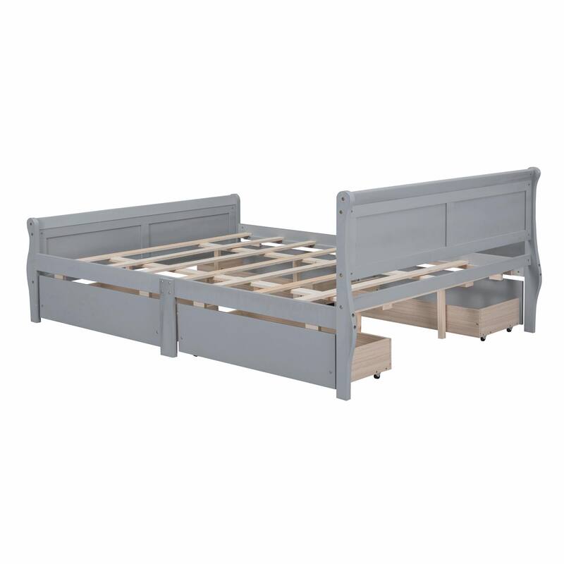 Wood Platform Bed with 4 Drawers and Streamlined Design