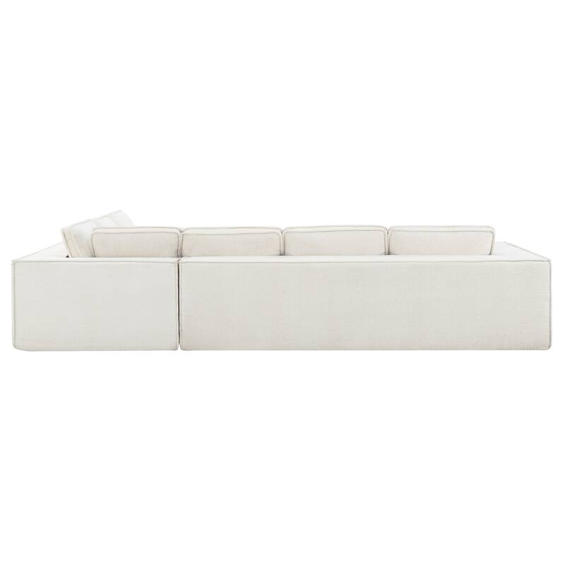 129.5" Chenille Modular Sectional Sofa with Wrinkle-Resistant Fabric, 6-Seater L-Shaped Cloud Couch, No Assembly Required