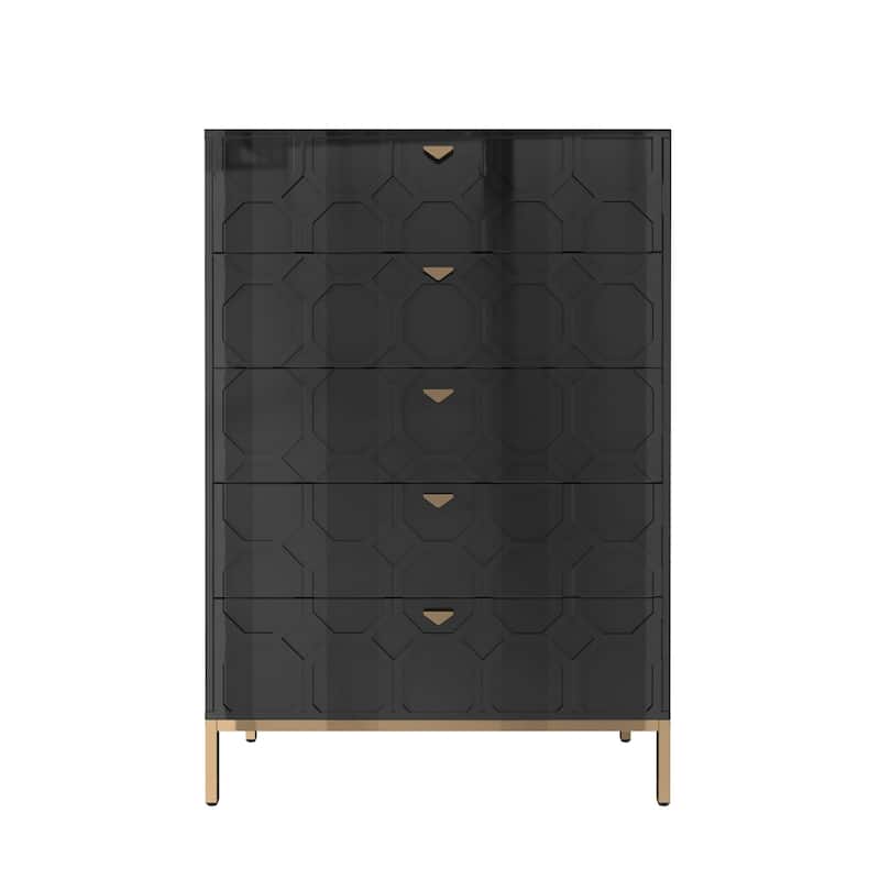 5 drawers cabinet, Modern Chest Drawers with Metal Legs for Bedroom, Entryway