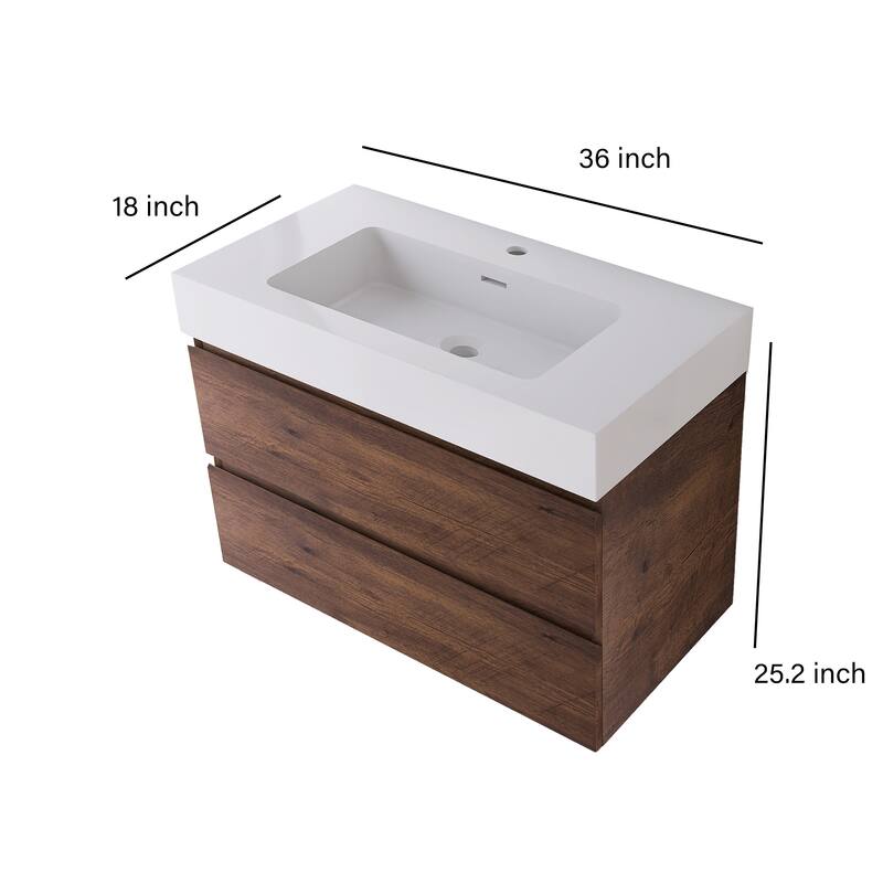 Single Sink Floating Bath Vanity in with Solid Surface Top