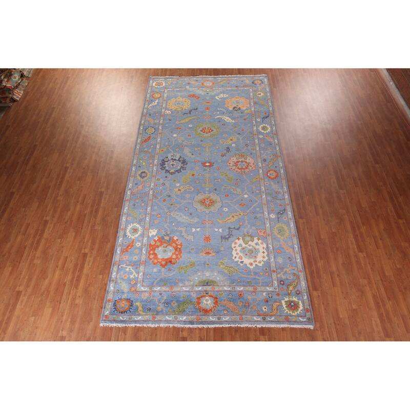All-Over Blue Floral Oushak Oriental Area Rug Handmade Wool Carpet - 7'11"x 15'9"