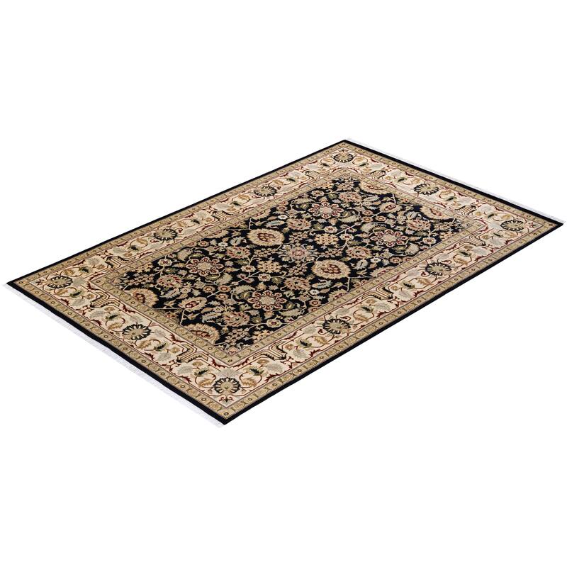 Overton Handknotted Wool Traditional Oriental Black Area Rug - 6' x 9'