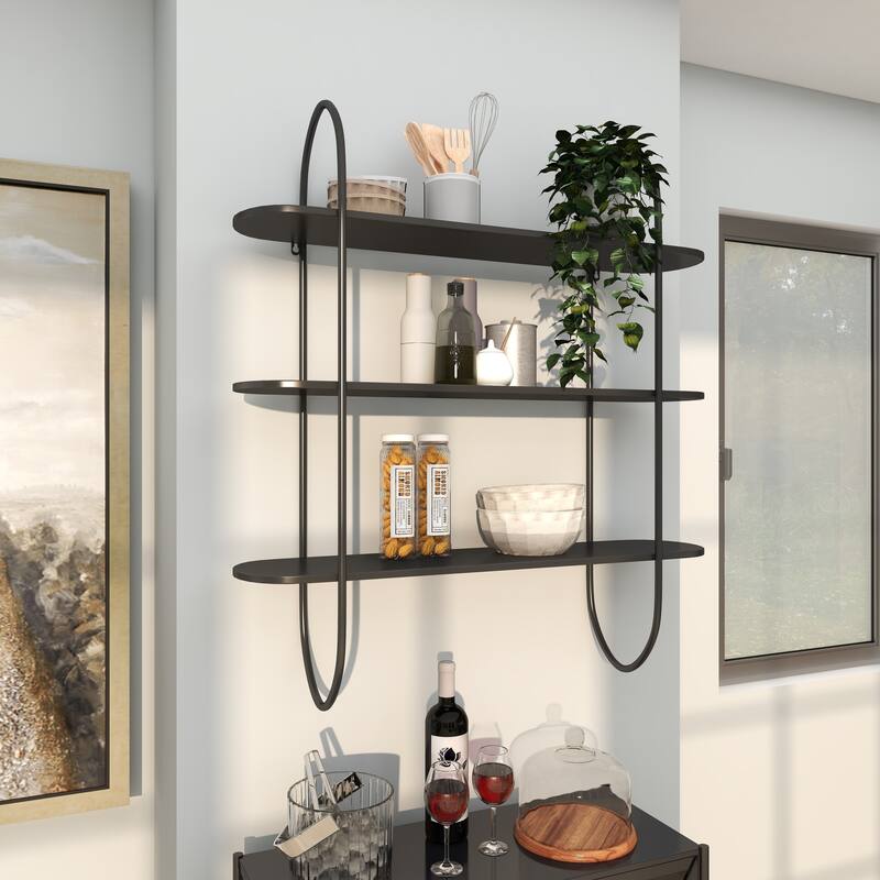 Black Metal Oval 3 Shelf Wall Shelf
