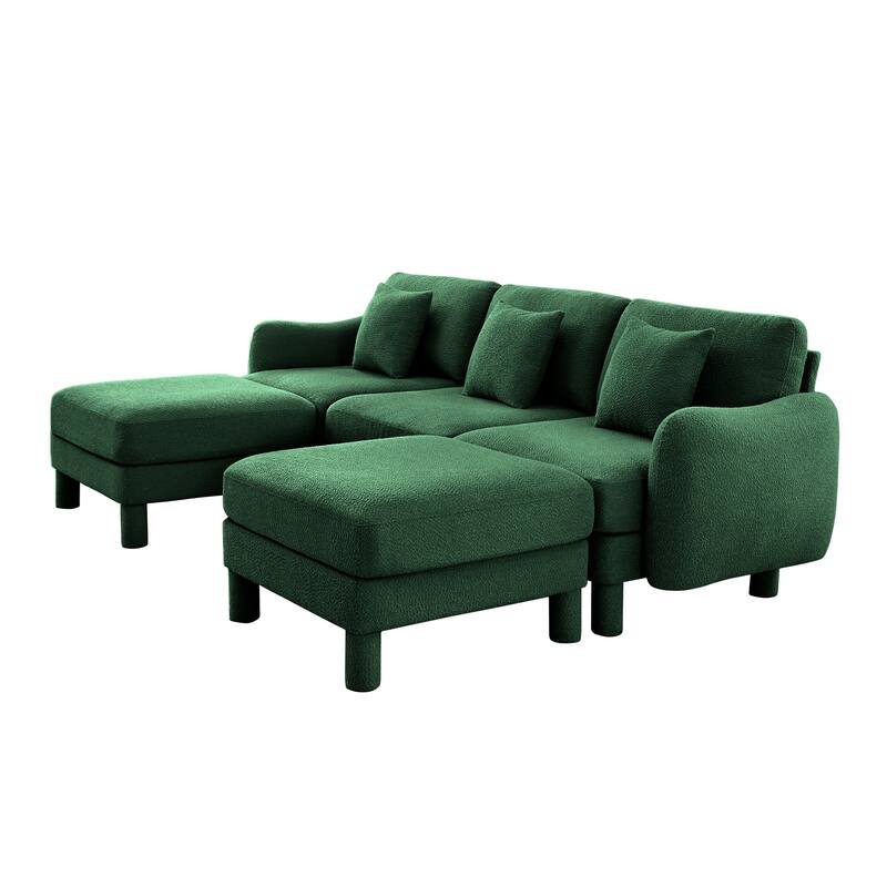 109.4" 3-Seater Modern Upholstered Sofa Couch, Deep-Seat Sectional Sofa with Shell-Shaped Armrests, Leisure Sofa for Living Room