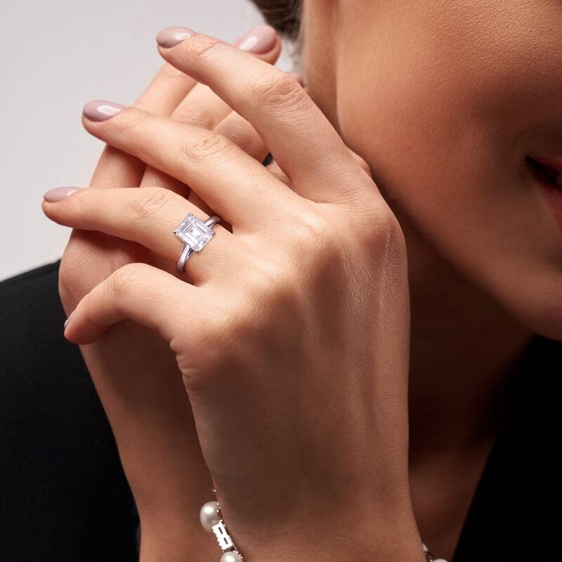 Miadora 3 1/2ct DEW Emerald Cut Created Moissanite Solitaire Ring in 10k White Gold