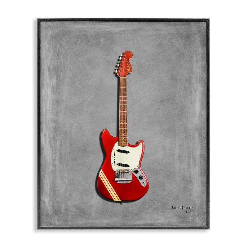 Stupell Red Guitar on Grey Framed Giclee Art Design By Mark Rogan - 24 x 30 - Black